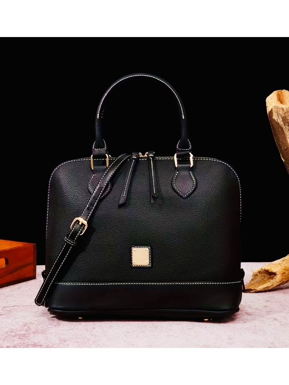 New -Sleek -Vintage Inspired Faux Leather Handbag /Shoulder Bag - Black